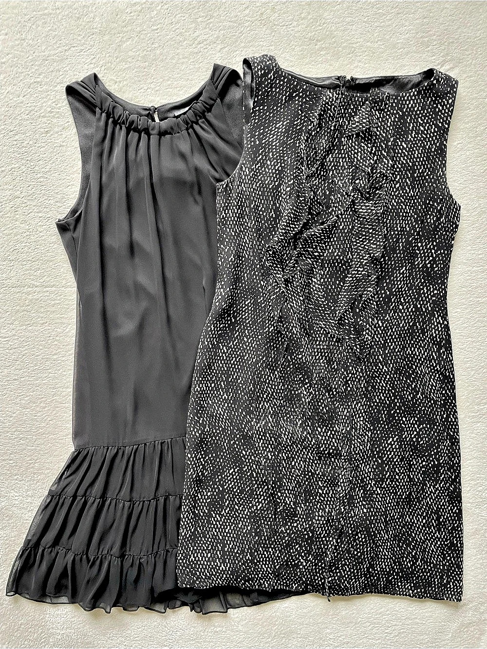 Chic Black Dress Bundle | Solid Ruffle Hem & Printed Ruffle Front Size 8
